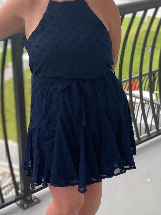Navy Halter Textured Mini Dress - Picture 1 of 3